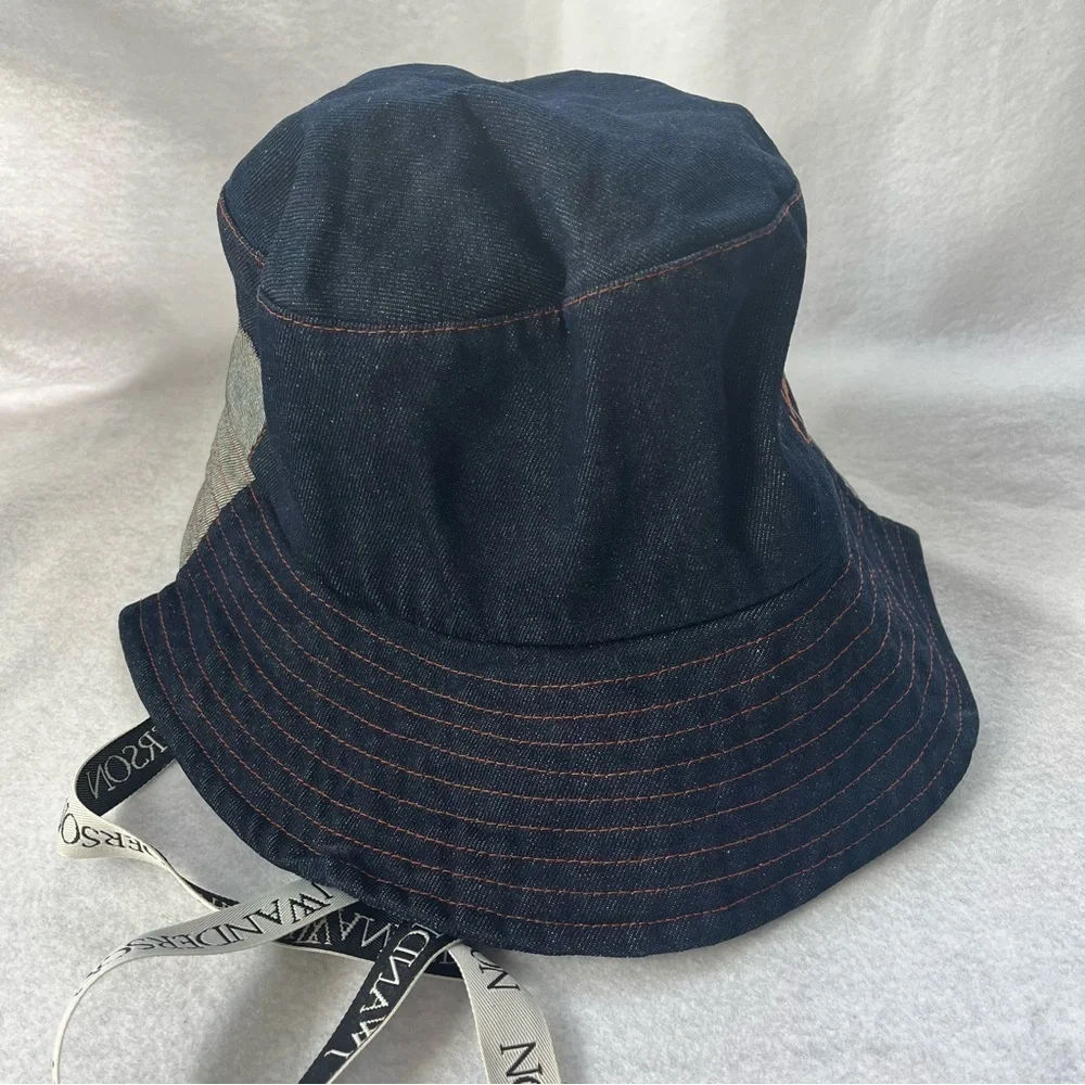 J W ANDERSON sz M/L 60 Denim Asymmetrical Bucket Hat Logo Straps